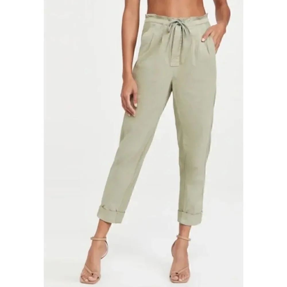 Alice + Olivia Liliana Cuff Pleated Paperbag Pant in Sage Green NWOT Size Large